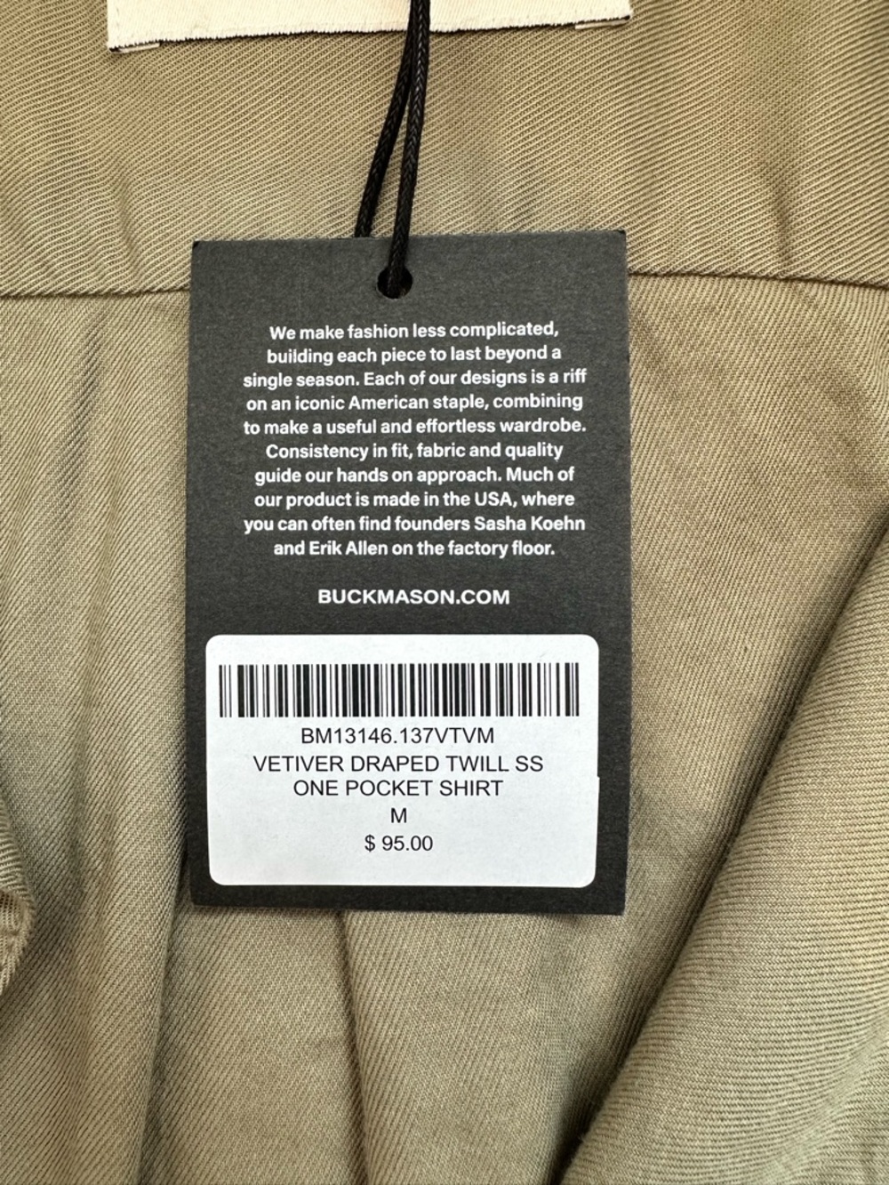 BUCK MASON DRAPED TWILL S/S ONE POCKET SHIRT, men’s size M - Picture 7 of 10